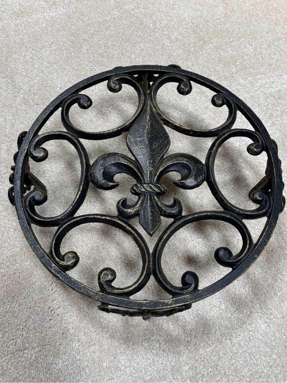 Cast Iron Fleur-de-Lis Ornate Plant Stand Black w Gold Accents Heavy Duty